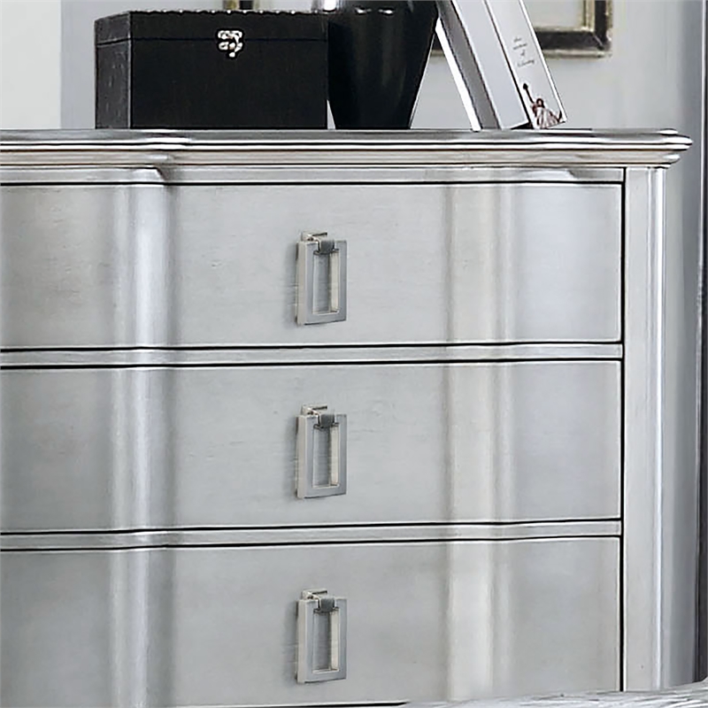Furniture of America Pappa 5-Drawer Solid Wood Chest in Silver