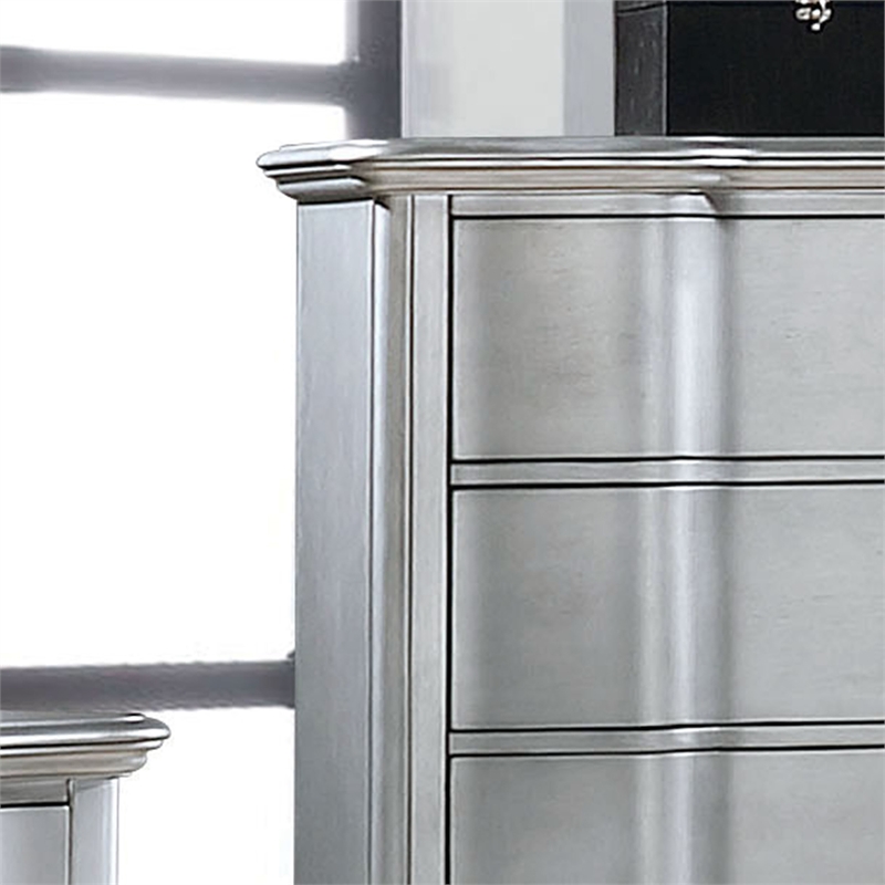 Furniture of America Pappa 5-Drawer Solid Wood Chest in Silver