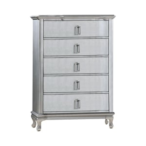 Furniture of America Pappa 5-Drawer Solid Wood Chest in Silver