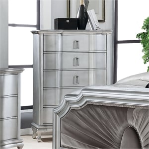 Furniture of America Pappa 5-Drawer Solid Wood Chest in Silver
