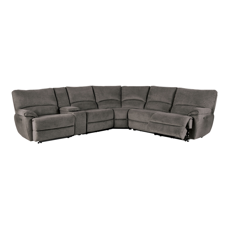 Furniture of America Olae Fabric Power Reclining Sectional with USB in Gray
