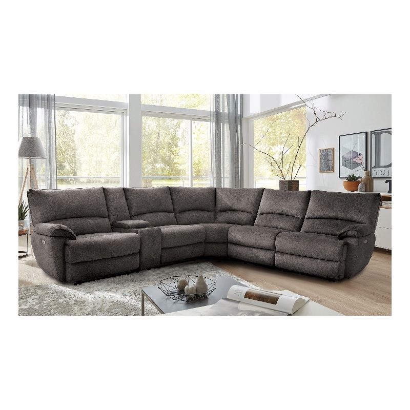 Furniture of America Olae Fabric Power Reclining Sectional with USB in Gray