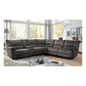 Furniture of America Olae Fabric Power Reclining Sectional with USB in Gray