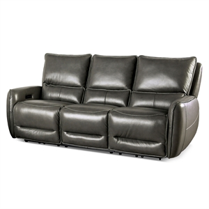 Furniture of America Vesh Leather Power Reclining Sofa with USB in Gray