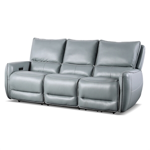 Furniture of America Vesh Leather Power Reclining Sofa with USB in Pale Blue