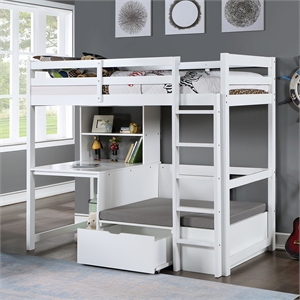 Furniture of America Banty Solid Wood Loft Bed with Workstation in White