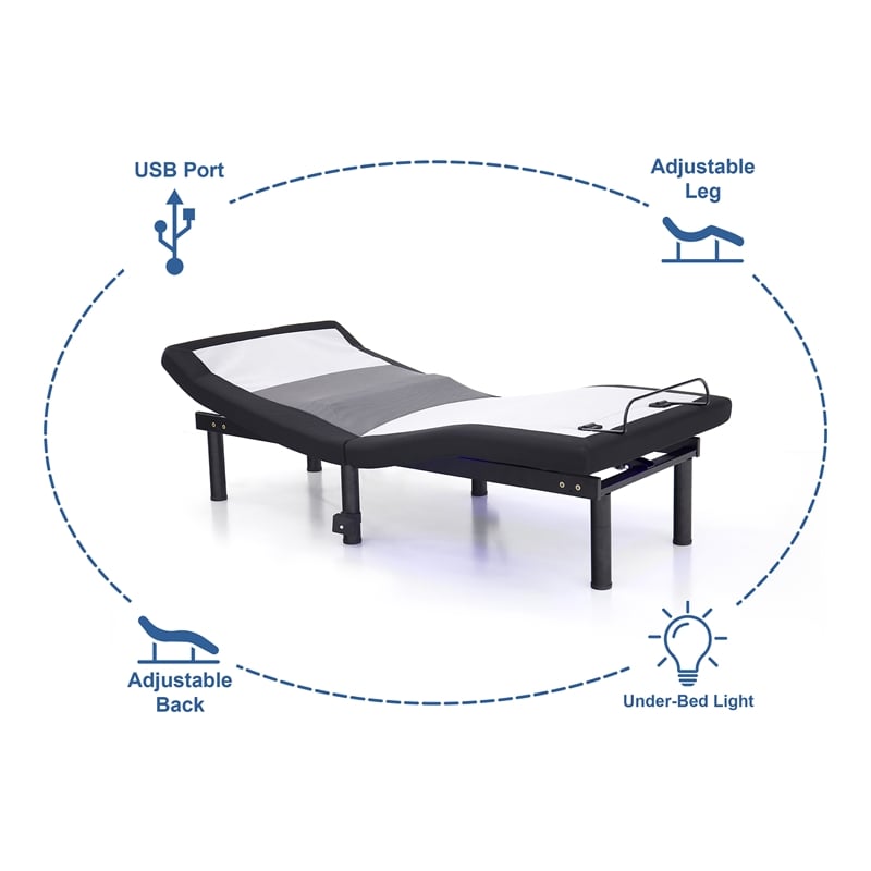 Furniture of America Virya Metal Cal King Adjustable Bed Base with USB in Black