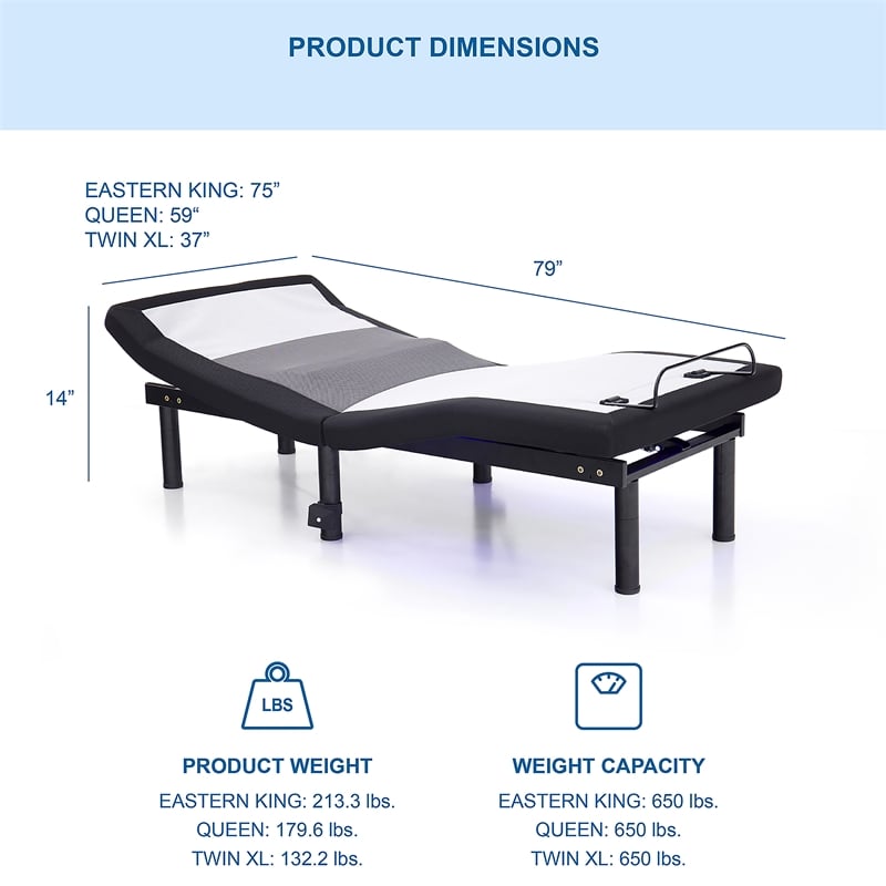 Furniture of America Virya Metal Cal King Adjustable Bed Base with USB in Black