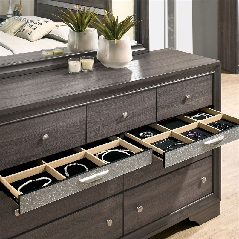 Furniture of America Laren 2pc Gray Solid Wood Bedroom Set - King + Dresser