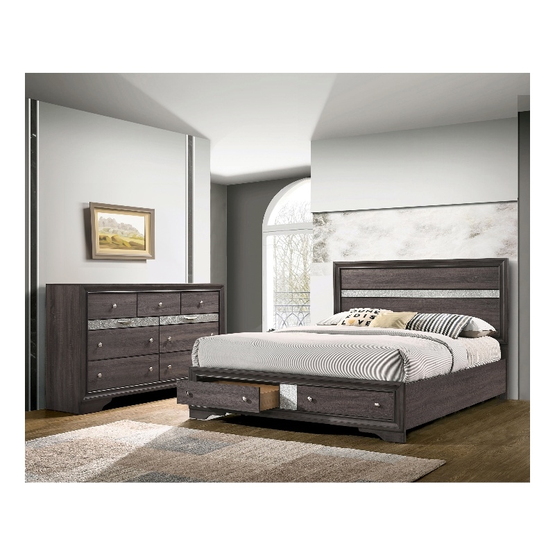 Furniture of America Laren 2pc Gray Solid Wood Bedroom Set - King + Dresser