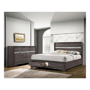 Furniture of America Laren 2pc Gray Solid Wood Bedroom Set - King + Dresser