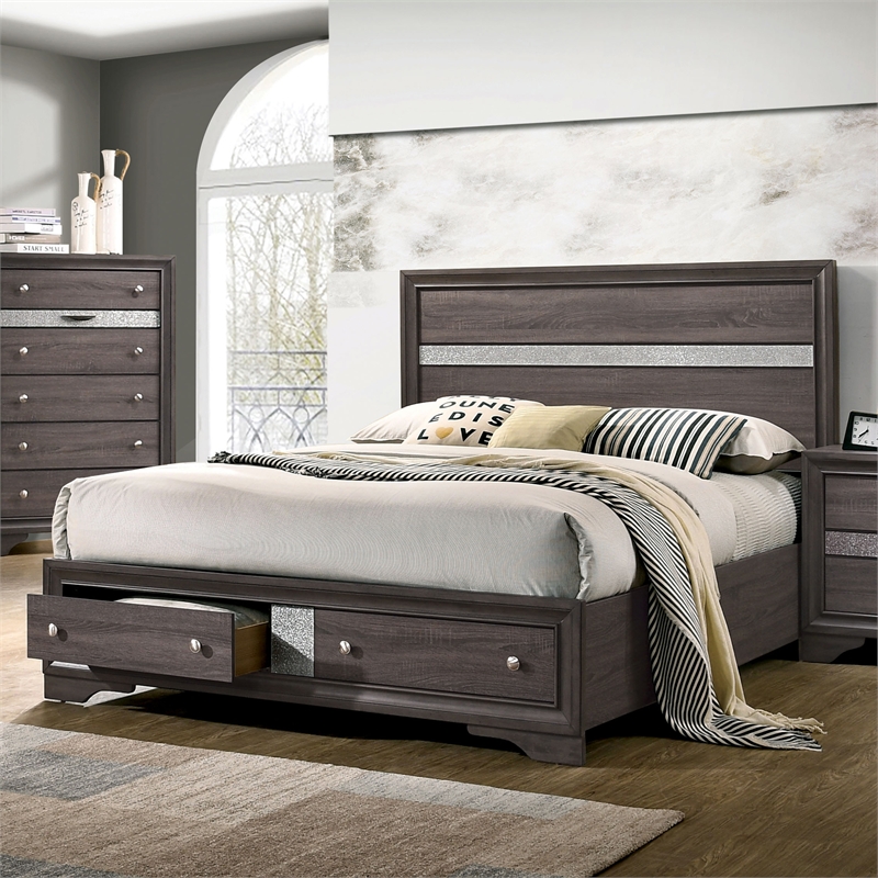 Furniture of America Laren 2pc Gray Solid Wood Bedroom Set - Queen + Chest