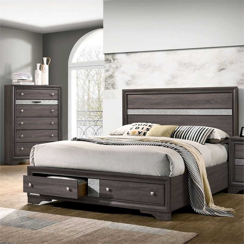 Furniture of America Laren 2pc Gray Solid Wood Bedroom Set - Queen + Chest