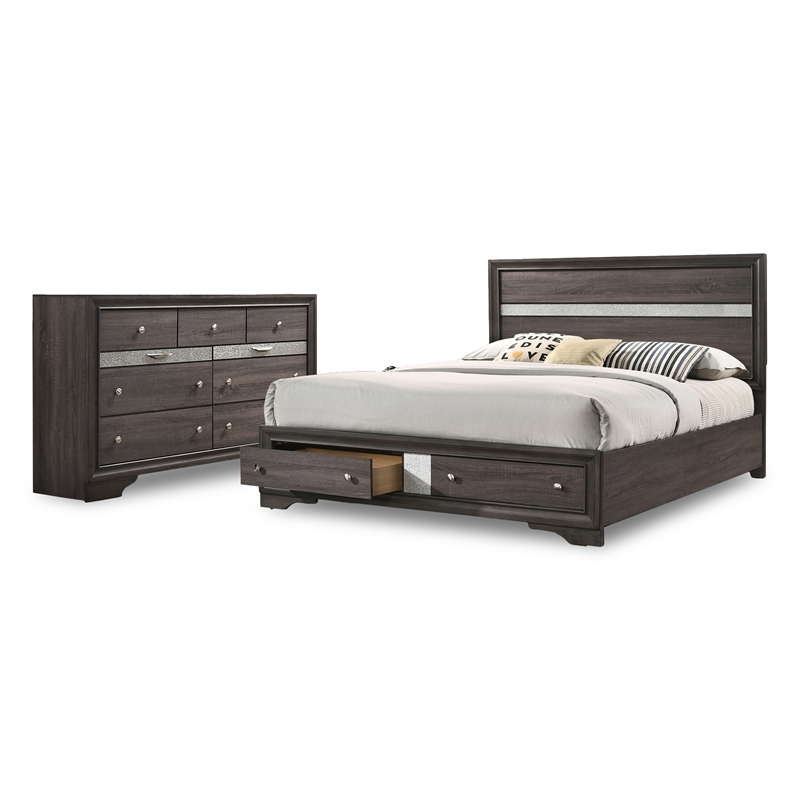 Furniture of America Laren 2pc Gray Solid Wood Bedroom Set - Queen + Dresser