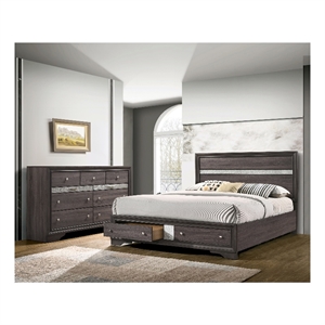 Furniture of America Laren 2pc Gray Solid Wood Bedroom Set - Queen + Dresser