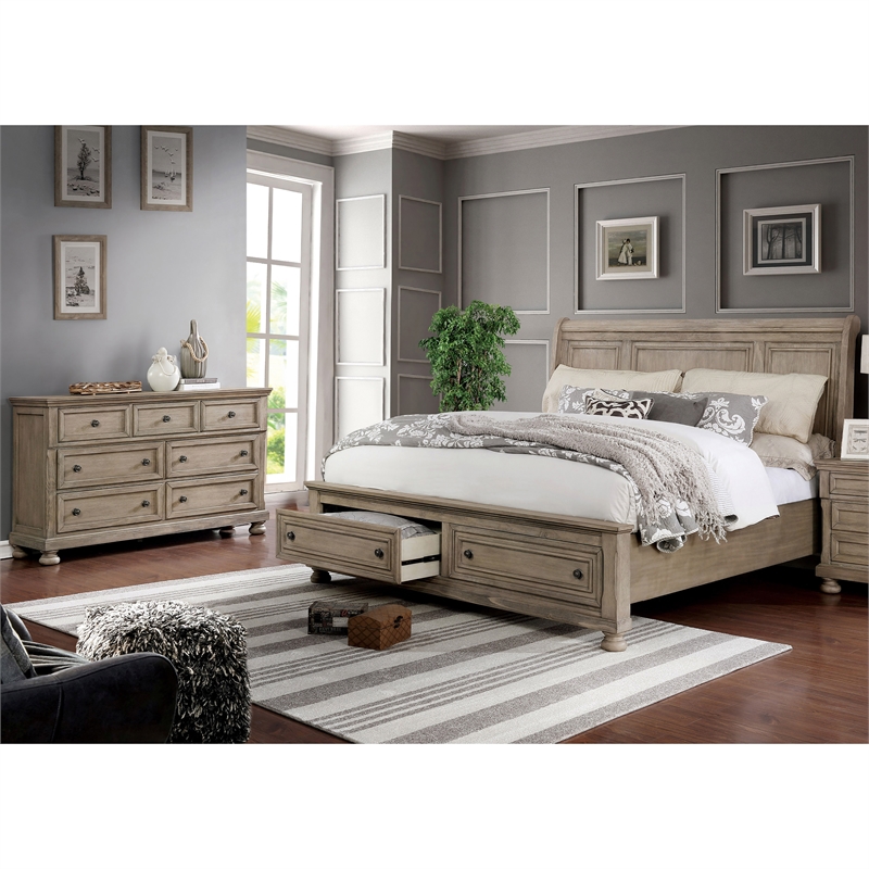 Furniture of America Frigga 2pc Gray Solid Wood Bedroom Set - Queen ...