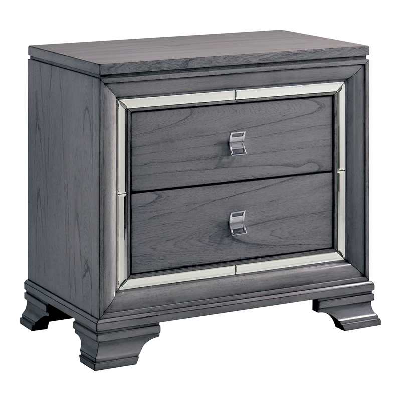 FOA Hariston 2pc Light Gray Solid Wood Bedroom Set - Cal King + Nightstand
