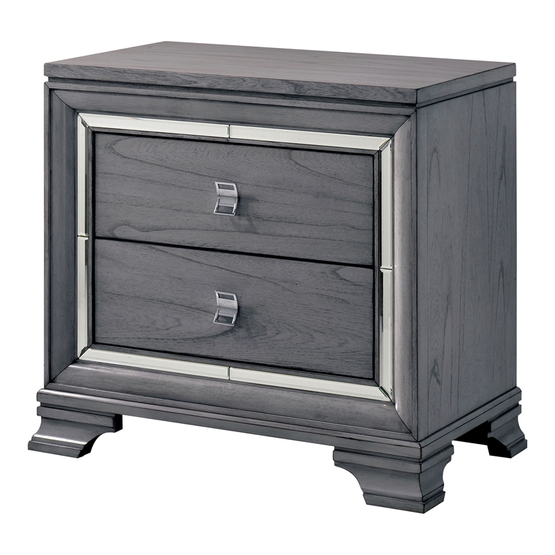 FOA Hariston 3pc Light Gray Solid Wood Bed Set - Cal King + Nightstand + Chest