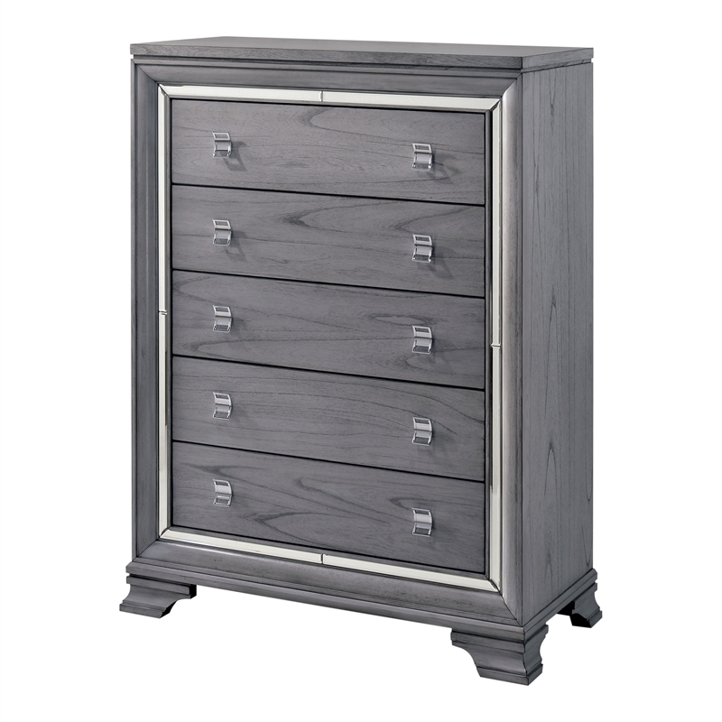 FOA Hariston 3pc Light Gray Solid Wood Bed Set - Cal King + Nightstand + Chest