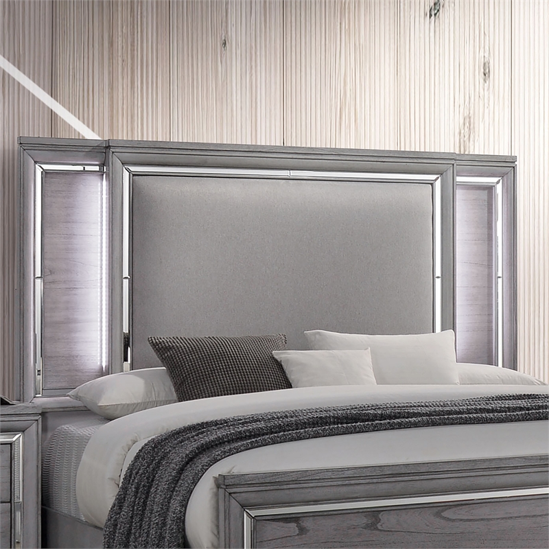 FOA Hariston 2pc Light Gray Solid Wood Bedroom Set - Queen + Nightstand