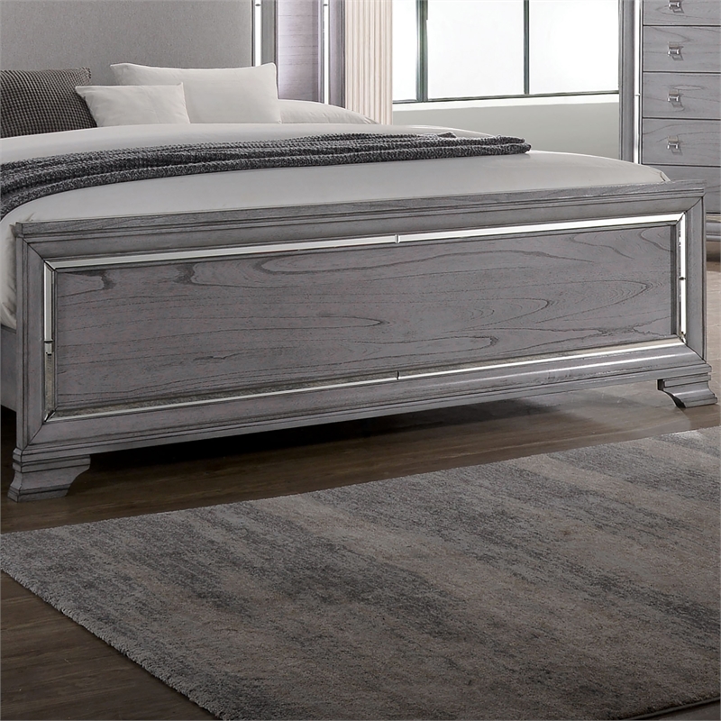 FOA Hariston 3pc Light Gray Solid Wood Bed Set - Queen + Nightstand + Chest