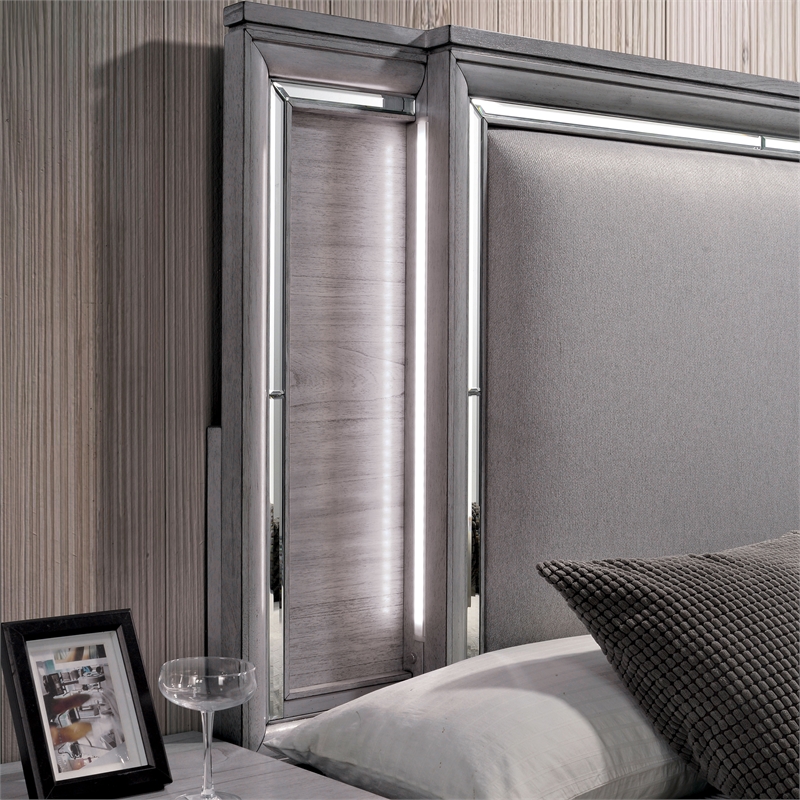 FOA Hariston 3pc Light Gray Solid Wood Bed Set - Queen + Nightstand + Chest