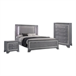 FOA Hariston 3pc Light Gray Solid Wood Bed Set - Queen + Nightstand + Chest