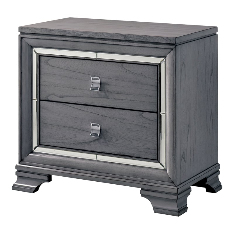 FOA Hariston 3pc Light Gray Solid Wood Bed Set - Queen + Nightstand + Chest