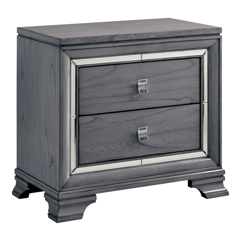 FOA Hariston 3pc Light Gray Solid Wood Bed Set - Queen + Nightstand + Chest