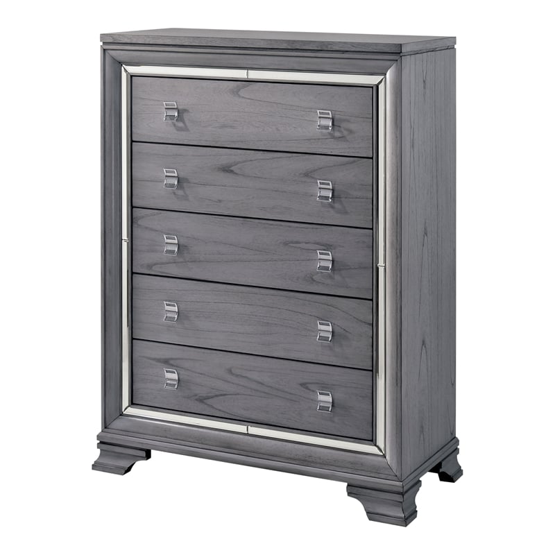 FOA Hariston 3pc Light Gray Solid Wood Bed Set - Queen + Nightstand + Chest