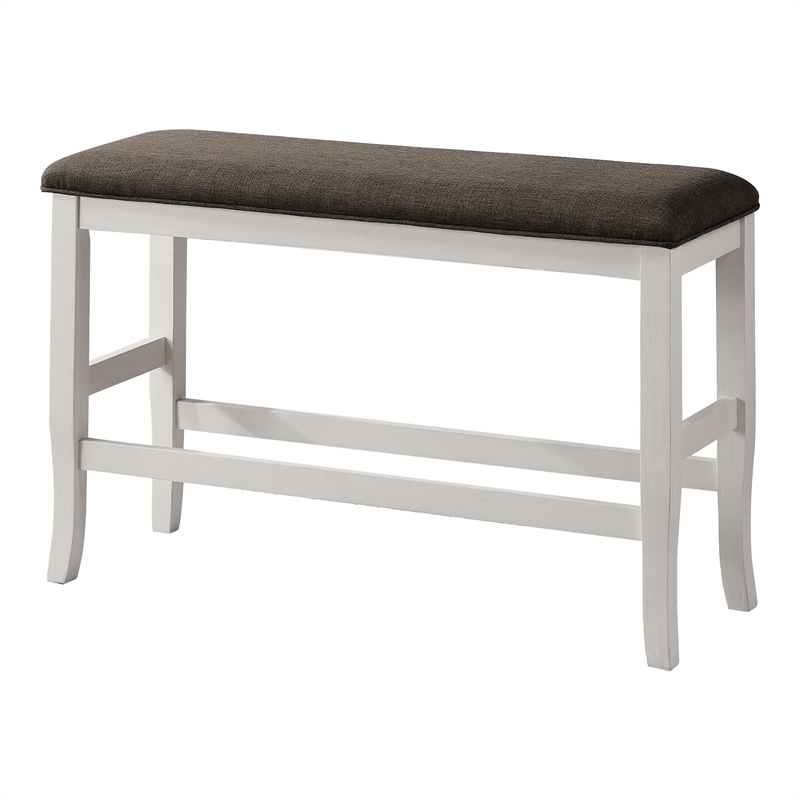 Furniture of America Ablania Solid Wood Counter Height Bench in Antique White