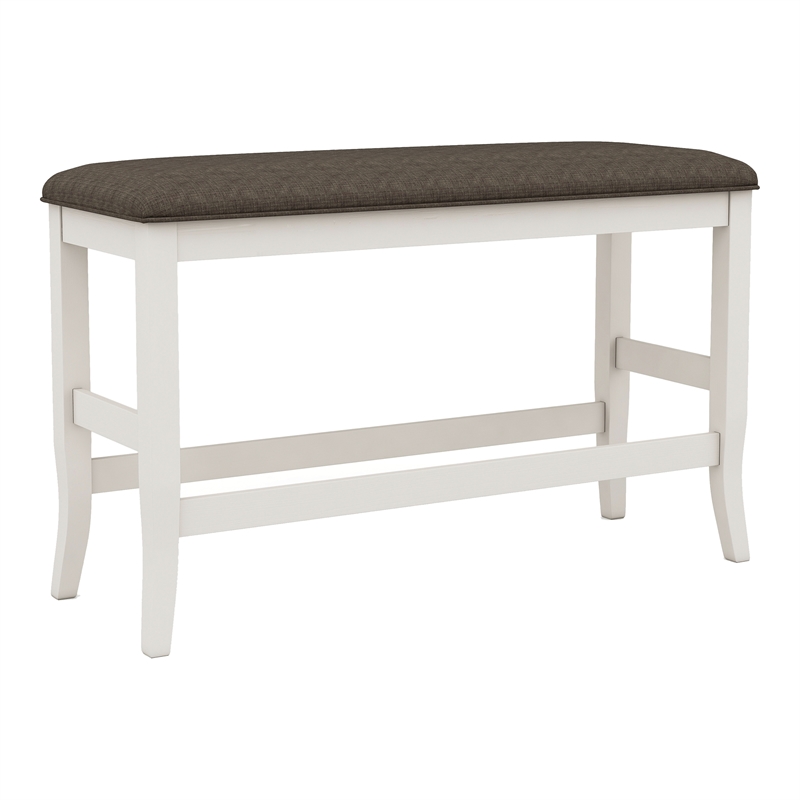 Furniture of America Ablania Solid Wood Counter Height Bench in Antique White