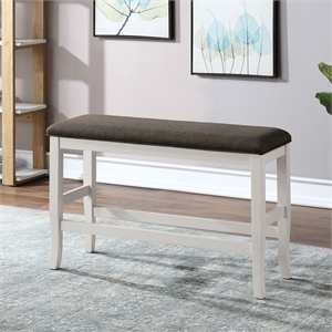 Furniture of America Ablania Solid Wood Counter Height Bench in Antique White