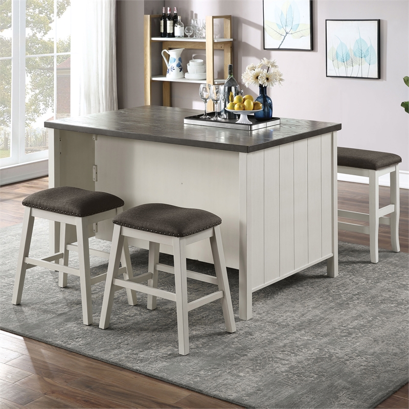 Furniture of America Ablania Solid Wood Antique White 4-Piece Counter Dining Set