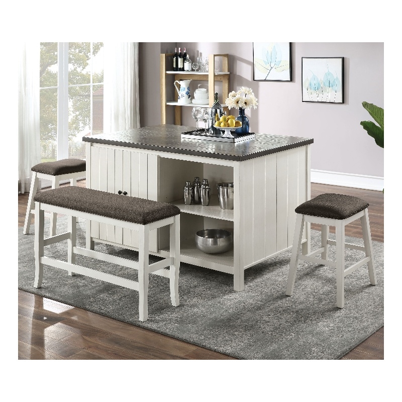 Furniture of America Ablania Solid Wood Antique White 4-Piece Counter Dining Set