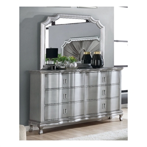 furniture of america pappa 6-drawer solid wood dresser with mirror in silver