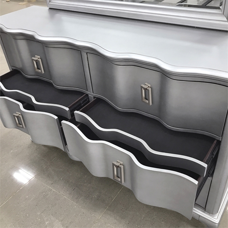 Furniture of America Pappa 6-Drawer Solid Wood Dresser in Silver