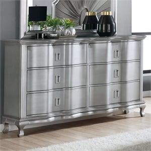 Furniture of America Pappa 6-Drawer Solid Wood Dresser in Silver