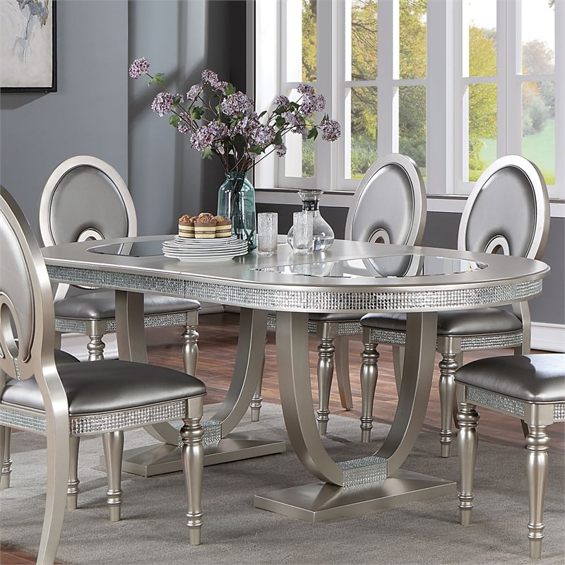 Furniture of America Arena Solid Wood 5-Piece Dining Set in Silver
