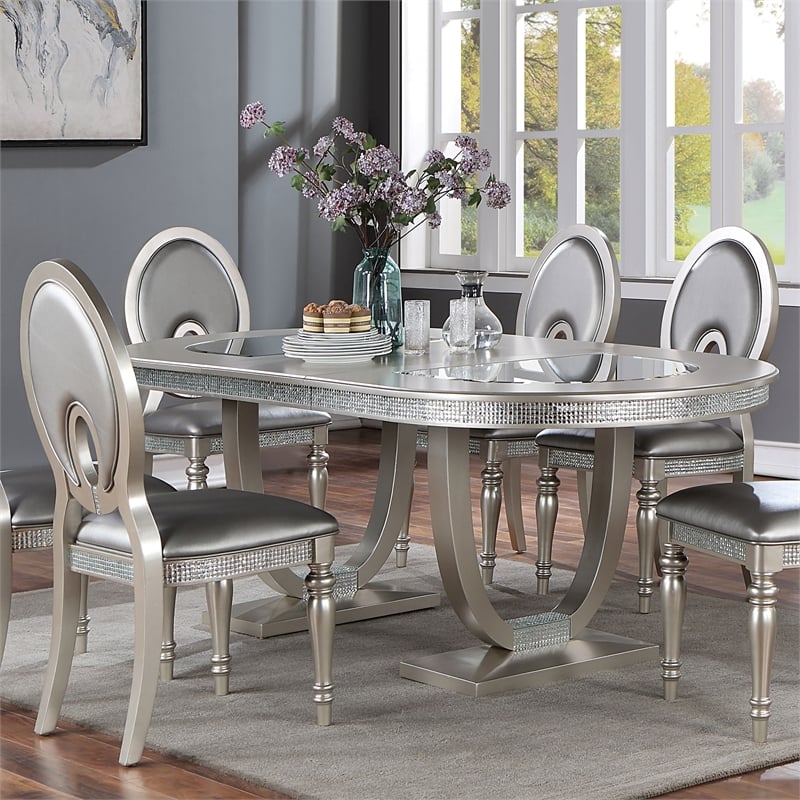 Furniture of America Arena Solid Wood 5-Piece Dining Set in Silver