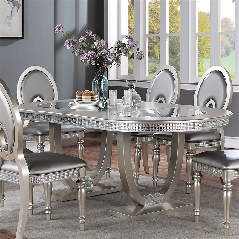 Furniture of America Arena Solid Wood 7-Piece Dining Set in Silver