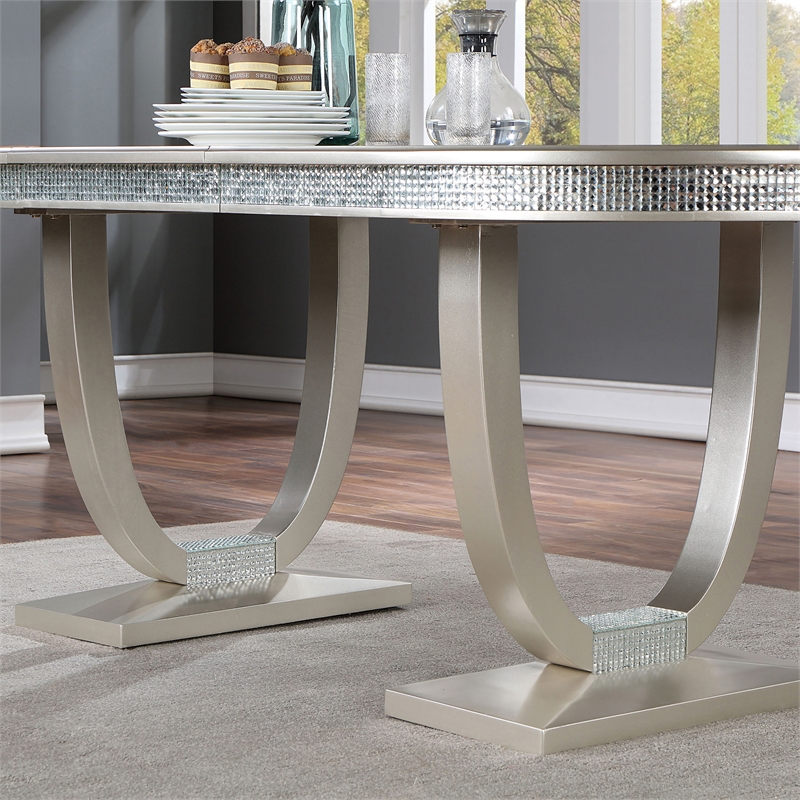 Furniture of America Arena Solid Wood 7-Piece Dining Set in Silver