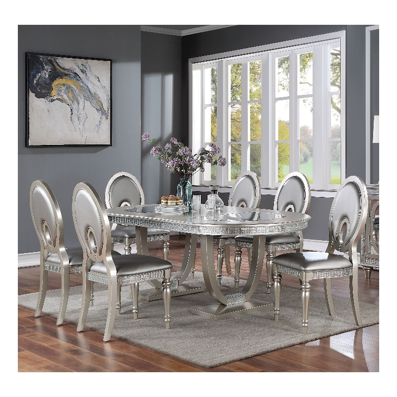 Furniture of America Arena Solid Wood 7-Piece Dining Set in Silver