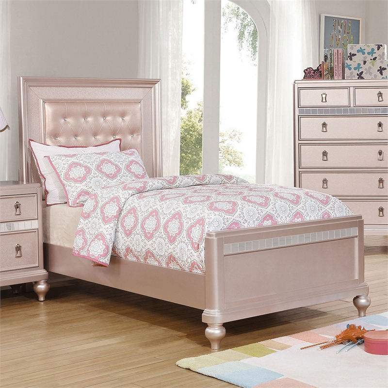 Furniture of America Appell 2pc Rose Gold Solid Wood Bedroom Set - Twin + Chest