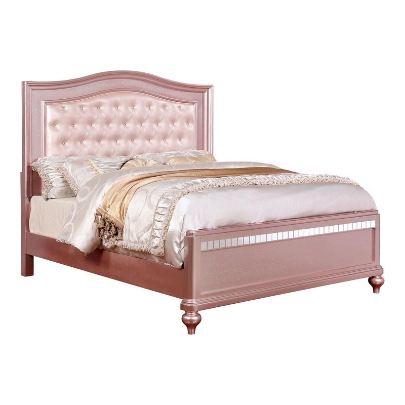 Furniture of America Paisley 2pc Rose Gold Solid Wood Bedroom Set - Queen+Chest