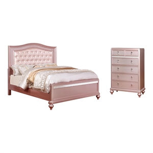Furniture of America Paisley 2pc Rose Gold Solid Wood Bedroom Set - Queen+Chest