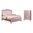 Furniture of America Paisley 2pc Rose Gold Solid Wood Bedroom Set - Queen+Chest