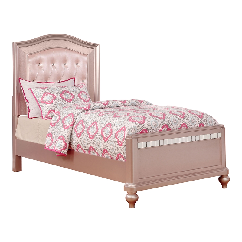 Furniture of America Paisley 2pc Rose Gold Solid Wood Bedroom Set - Twin+Chest