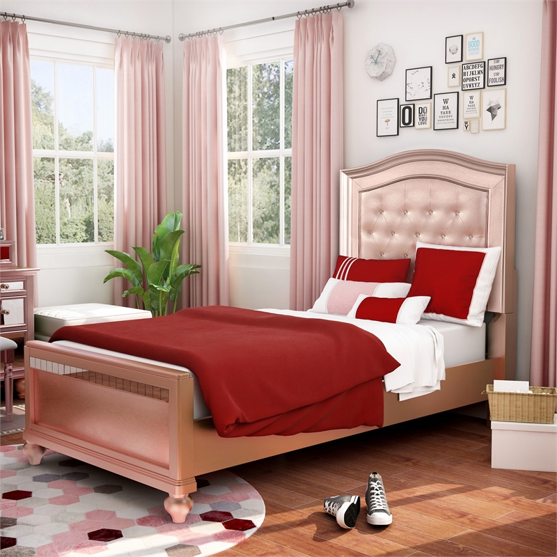 Furniture of America Paisley 2pc Rose Gold Solid Wood Bedroom Set - Twin+Chest