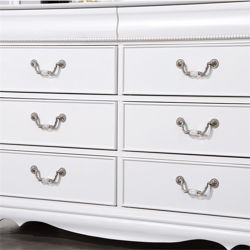 Furniture of America Heyd 6-Drawer Solid Wood White Dresser with Nickel Pulls